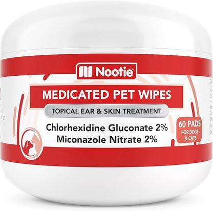 Nootie Medicated Dog Wipes, Chlorhexidine & Miconazole Pet Wipe for Dogs & Cats - 2” Small Wipes, 60 Count - Sold in Over 10,000 Vets & Pet Stores