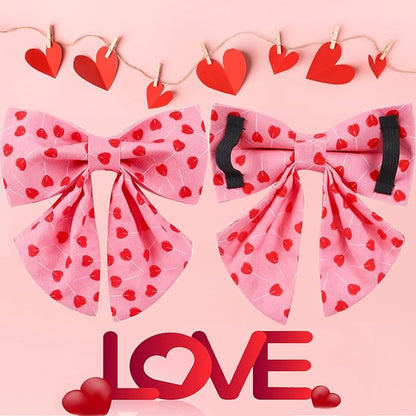 UP URARA PUP Valentine Dog Collar with Bow Tie, Valentine Bowtie Collar for Medium Girl Dog, Cotton Collar with Durable Metal Buckle, Valentine’s Gift Pet Collar, M, Red Heart