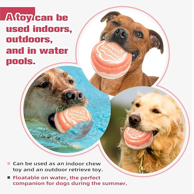 Large Size Cake Squeaky Dog Toy for Medium/Large Dogs Breed Aggressive Chewers Durable Bouncy Pink Squeak Toys