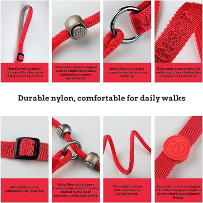 EVERKING Slip Lead Dog Leash,No-Pull Slip Training Leash and Collar,6FT Nylon Material Heavy-Duty and Durable,with Comfortable Padded Handle,Suitable for All Dogs (Red(4.9-5.9FT-Metal Buckle))