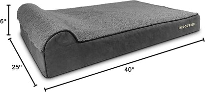 The Dog’s Bed Orthopedic Headrest Dog Bed XXL Grey Plush, Memory Foam, Pain Relief for Arthritis, Hip & Elbow Dysplasia, Post Surgery, Lameness, Waterproof Washable Cover, Veterinary Approved
