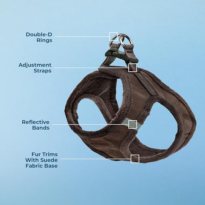 Best Pet Supplies - All Weather Plush, Reflective, No Pull Harness for Small, Medium Dogs, Cats - Secure with Hook & Loop Fastener, Buckle, Double D-Rings - Chocolate Suede, M