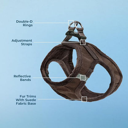 Best Pet Supplies - All Weather Plush, Reflective, No Pull Harness for Small, Medium Dogs, Cats - Secure with Hook & Loop Fastener, Buckle, Double D-Rings - Chocolate Suede, L