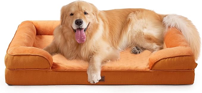 EHEYCIGA Orthopedic Dog Beds for Extra Large Dogs, Waterproof Memory Foam XL Pet Bed with Sides, Non-Slip Bottom and Egg-Crate Foam Big Dog Couch Bed with Washable Removable Cover,Pumpkin Orange