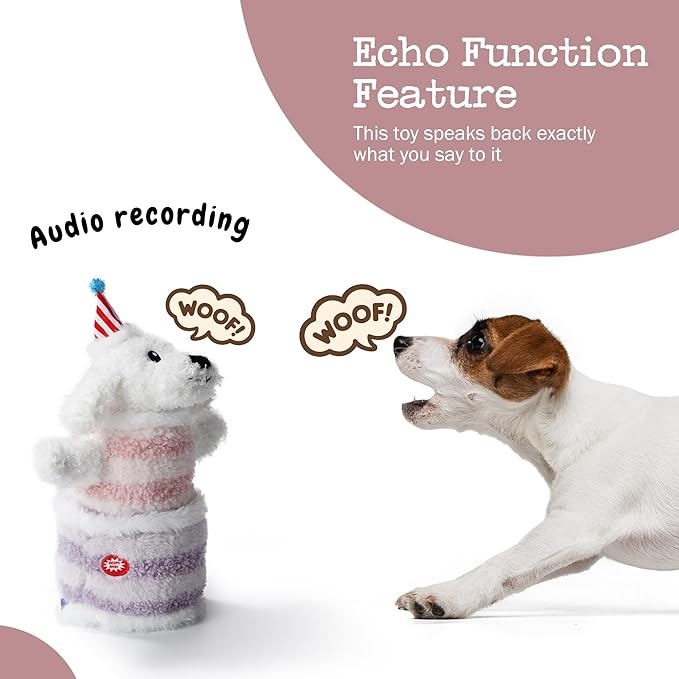 Fuzzwoof Birthday Cake Dog Toy, Singing and Dancing Birthday Songs, Interactive Dog Toys, Plush Stuffed Puppy Toys with Echo Function Feature, Happy Birthday Gift for Dogs