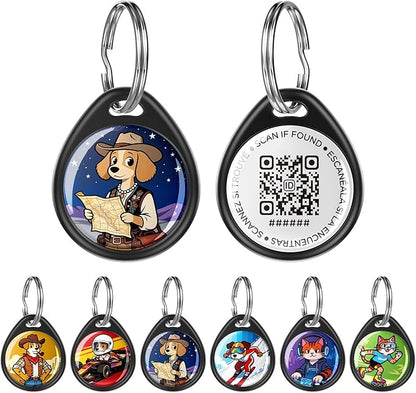 QR Code Dog Tag and Cat Tag, Scan to Reunite Faster, Waterproof and Durable, Lightweight and Quiet, Updatable Contact Info, with Trail Guide Pet Character Design