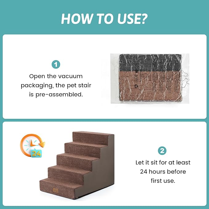 COZY KISS Dog Stairs for Small Dogs 5-Step, 19.7" Extra Wide Right-Angle Pet Stairs for Couch and Beds, Anti-Slip Dog Steps for Old Cats and Lowrider, 19.7x29.5x23.6 inch, Brown