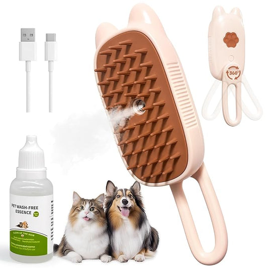 Cat Steam Brush for Dog & Cat, Spritz Defur Comb 3 in 1 Pet Rechargeable Steam Brush Tool for Long and Short Haired Cats and Dogs, Anti-Static, Shedding, Detangling, Massage & Combing (White)
