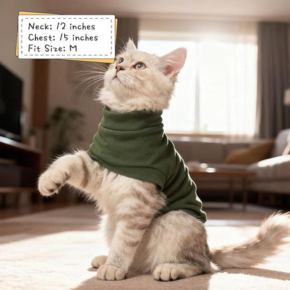 EXPAWLORER Soft Cat Sweater - Sweaters for Cats Only Warm Kitten Clothes, Fall and Winter Pet Coat Pullover Design, Fleece Sweatshirt Clothing Also for Puppy Small Dogs, Army Green M