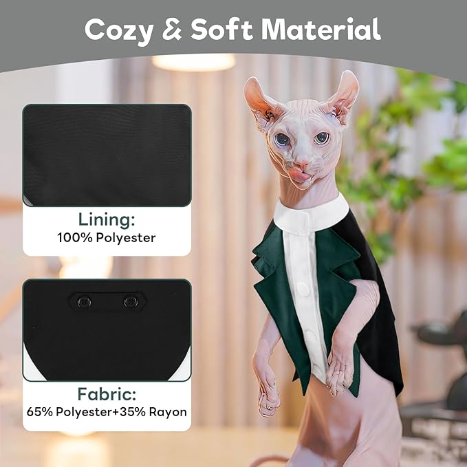 ADNIKIA Cat Tuxedo Suit, Stylish Cat Tuxedo Outfit Formal Suit, Kitten Formal Attire Wedding Birthday Onesie Costume for Male Girl Hairless Cats, Pet Fashion Apparel Fancy Clothes, Grey, 2XL