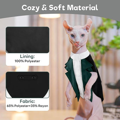 ADNIKIA Cat Tuxedo Suit, Stylish Cat Tuxedo Outfit Formal Suit, Kitten Formal Attire Wedding Birthday Onesie Costume for Male Girl Hairless Cats, Pet Fashion Apparel Fancy Clothes, Grey, 2XL