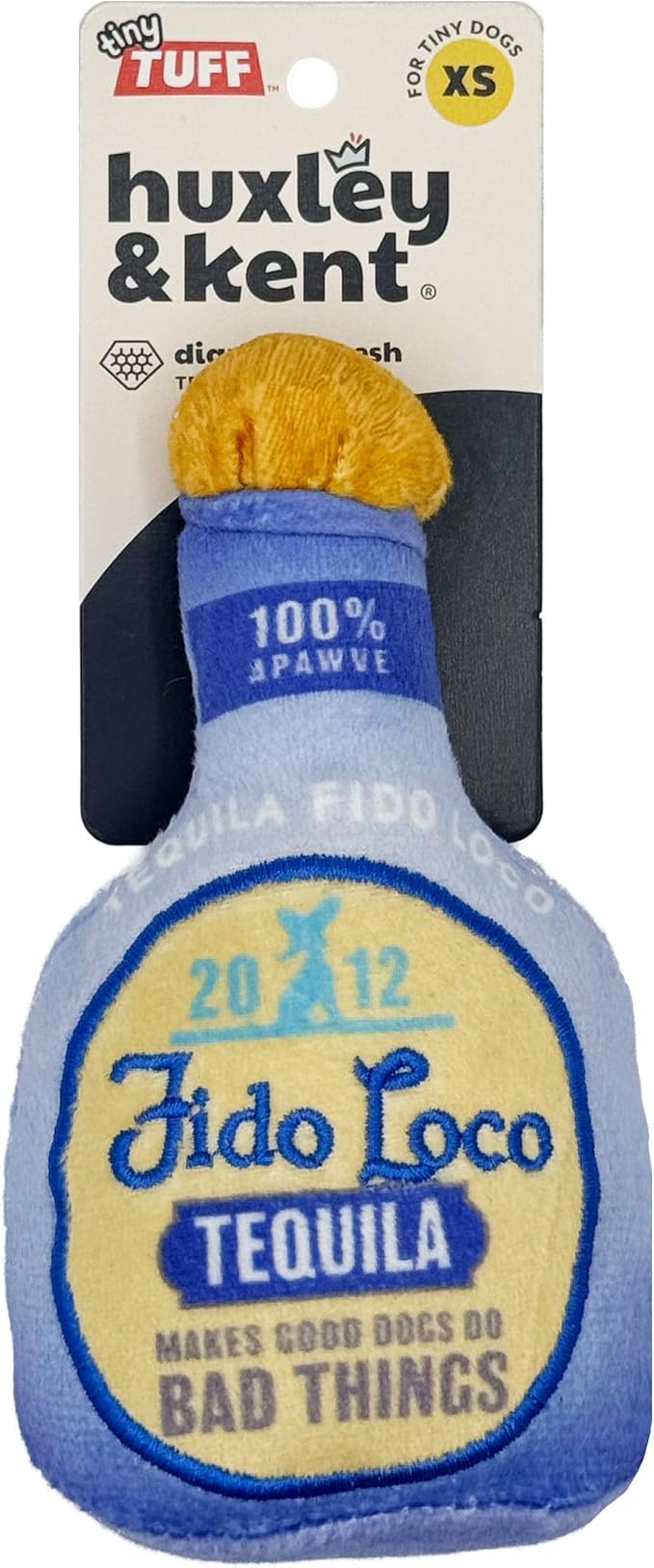 Huxley & Kent Funny Dog Toy w/Squeaker – Power Plush Squeaky Dog Toys for Small Dogs – Durable Small Stuffed Animal for Indoor Play & Fetch - Tiny Tuff Fido Loco