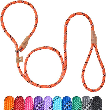 5 FT Slip Lead Dog Leash, Heavy Duty Rope Leash for Small Medium Large Dogs, No Pull Training Lead with Reflective Thread, Strong Comfortable Loop Leash (Orange Stripe, Medium(3/8"))