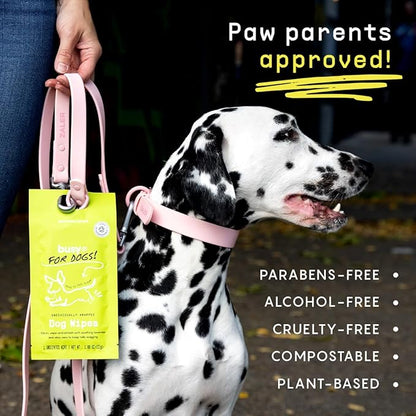 BUSYCO - Hypoallergenic Dog Wipes, Cleaning and Odor Control Grooming Wipes for Paws, Body, and Butt, Perfect for Puppy and Adult Dogs, Individually Wrapped, Unscented (Unscented, 20 Grooming Wipes)