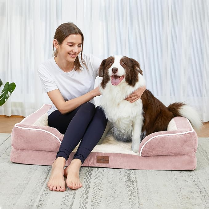 Comfort Expression Orthopedic Dog Bed for Small Dogs 24x16 Inch, Waterproof Supportive Egg Crate Foam Small Pet Bed with Removable Bolsters, Dog Couch with Washable Cover & Non-Slip Bottom, Pink