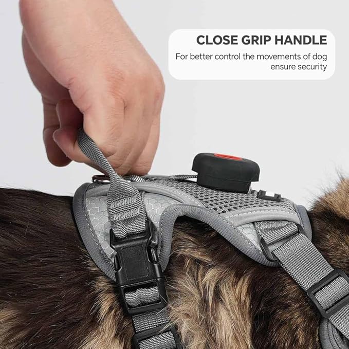Cat Harness and Leash Set with AirTag Holder: Upgraded Escape Proof Vest with Lead for Small Dog Puppy Large Cat Walking，Soft Breathable Mesh Coat with Reflective Strip, Grey, S