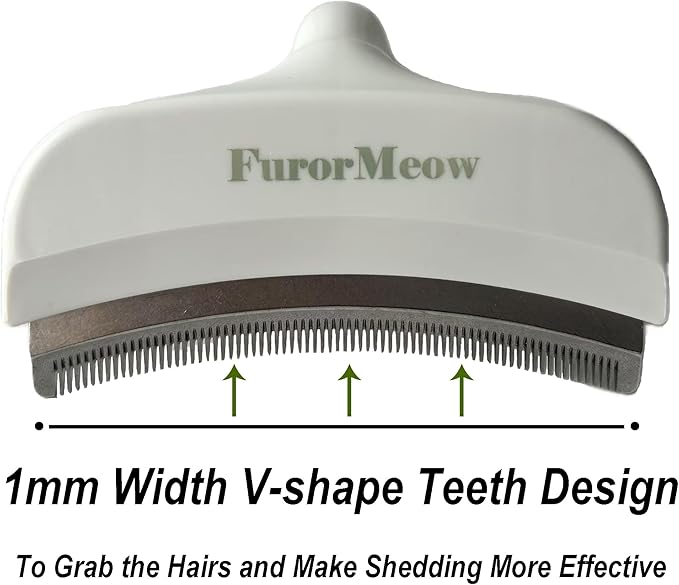 FurorMeow Pet Deshedding Tool with Curve Blade, Cat Grooming Brush, Tight V-shaped Teeth Shedding Comb for Cats and Dogs (White, Large)