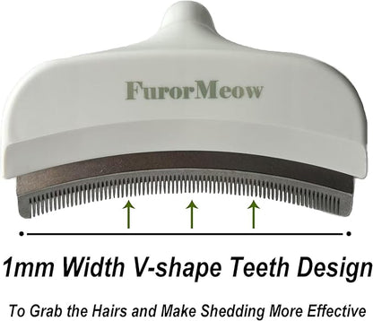 FurorMeow Pet Deshedding Tool with Curve Blade, Cat Grooming Brush, Tight V-shaped Teeth Shedding Comb for Cats and Dogs (White, Large)