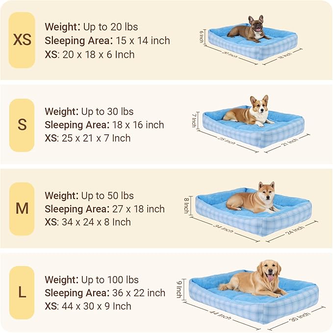 MIHIKK Rectangle Dog Beds for Small Medium Dogs & Cats, Orthopedic Sleeping Pet Bed for Couch with Durable Puppy Cuddler and Anti-Slip Bottom Machine Washable 25 * 21 Inch (Blue)