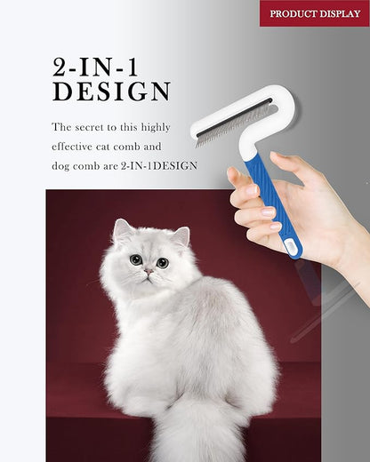 Flea Comb,TailGurus Pet Flea Comb for Dogs & Cats - Grooming Tool with Long & Short Steel Teeth, Safely Removes Tangles and Knots, Gentle Detangling Brush for Pet Hair (TG2042)(Blue)