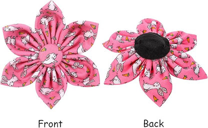 Lionet Paws Easter Bunny Dog Collar with Flower, Flower Collar with Metal Buckle for Dogs, Adjustable Comfortable Dog Collar Girl, XL, Neck 16-26 in