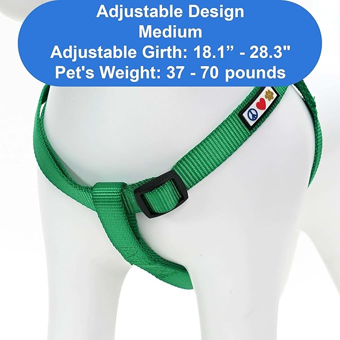 Pawtitas Personalized Dog & Puppy Harness Medium Lush Green Custom ID Tag Adjustable No Pull Vest