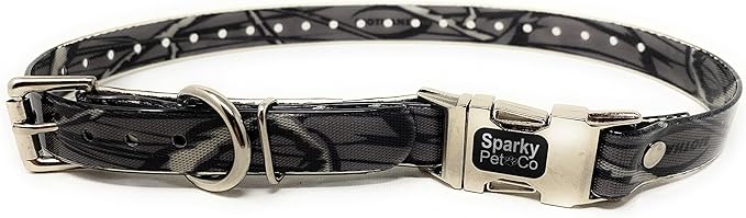 Sparky Pet Co - Apollo ECollar Replacement Strap - Dog Collar - Waterproof Biothane - Adjustable - Double Buckle - Quick Snap Metal Clasp - for Invisible Fence Systems - 1" x 30" (Grey Camo)