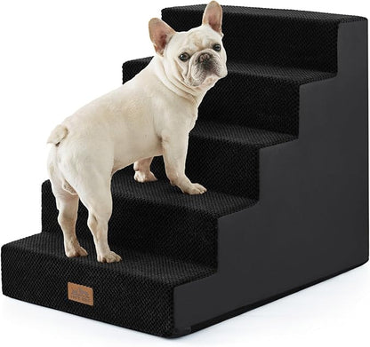 COZY KISS Dog Stairs for Small Dogs 5-Step, 19.7" Extra Wide Right-Angle Pet Stairs for Couch and Beds, Anti-Slip Dog Steps for Old Cats and Lowrider, 19.7x29.5x23.6 inch, Black
