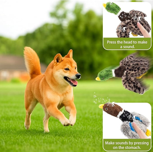 Calibonbon 2-Pack Stuffing-Free Squeaky Dog Toys for Small & Medium Dogs – Hollow Body Plush Ducks with 6 Total Squeakers | Durable Pet Toys for Dogs | No Stuffing, for Pet Use Only