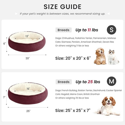 Love's cabin Round Donut Cat and Dog Cushion Bed, 25in Pet Bed for Small or Medium Dogs, Anti-Slip & Water-Resistant Bottom, Soft Durable Fabric Pet Beds, Washable Calming Cat Bed Burgundy Stripe
