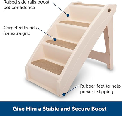 PetSafe CozyUp Folding Dog Stairs, Portable Indoor/Outdoor Pet Steps for Bed, Couch & Car, Tan, 20 Inch