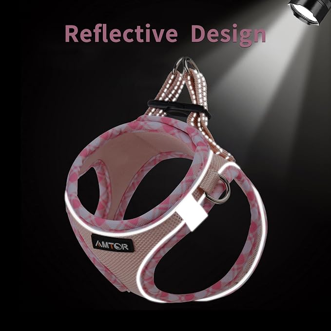 AMTOR Small Dog Harness with Leash Set, No Escape Easy Walk Puppy Harnesses for Training Walking, Step-in Reflective Soft Dogs Vest for XS S Medium Extra-Small Large Sized Dog(Pink,S)