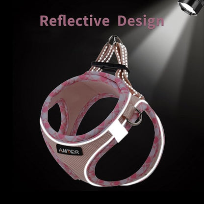 AMTOR Small Dog Harness with Leash Set, No Escape Easy Walk Puppy Harnesses for Training Walking, Step-in Reflective Soft Dogs Vest for XS S Medium Extra-Small Large Sized Dog(Pink,L)