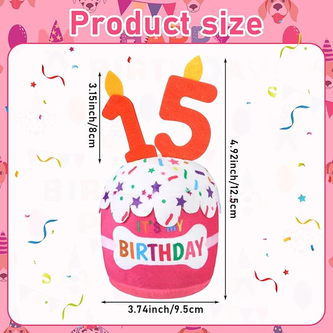 Dog Birthday Cake Toy Accessories for Girl Boy Gifts, Squeaky Plush Toy for Dog Birthday Party Decor Favor for Large, Medium and Small Dogs(15th,Pink)