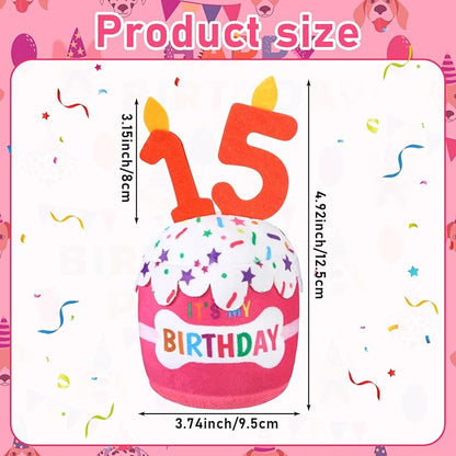 Dog Birthday Cake Toy Accessories for Girl Boy Gifts, Squeaky Plush Toy for Dog Birthday Party Decor Favor for Large, Medium and Small Dogs(15th,Pink)