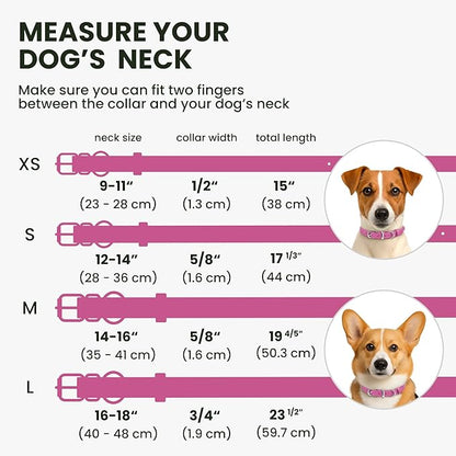 BRONZEDOG Rolled Leather Dog Collar for Small Medium Large Dogs with QR ID Tag (XS: 9-11 Inch, Hot Pink)