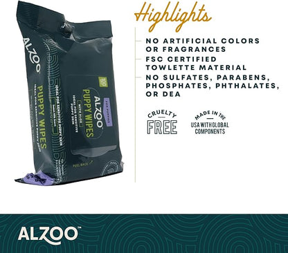 ALZOO Grooming Wipes for Puppies, 100% Plant-Based Active Ingredients, 100 Count