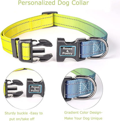 Roses&Poetry Reflective Dog Collar and Leash Set with Gradient Amber, Adjustable Durable Puppy Collars Leash for Extra Small Dogs (Amber-S)
