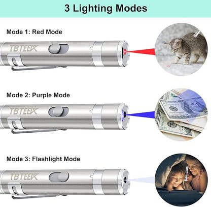 TBTeek Cat Toys, Rechargeable, 3 Light Modes & 5 Adjustable Patterns, Portable Interactive Kitten Pet Dog Cat Mouse Toy for Fun Chase Play Exercise（3 Pack）