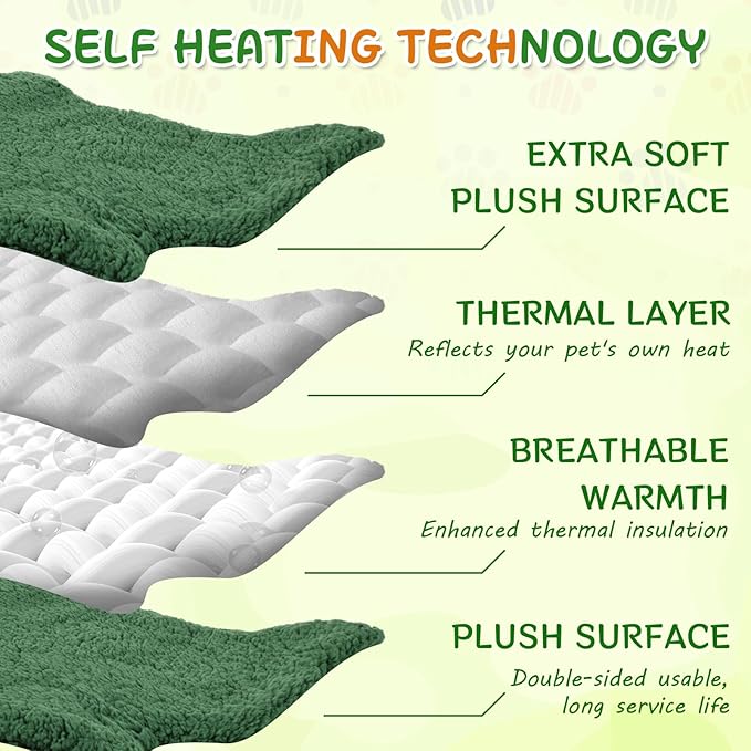 BrightRow 3 Pack Self Warming Pet Bed Leaf Shape Self Heating Cat Dog Mat Washable Thermal Sleeping Pad for Indoor Outdoor Hedgehog, Bunny, Sugar Glider, Rat, Chinchilla(Dark Green,Small-16 x20)