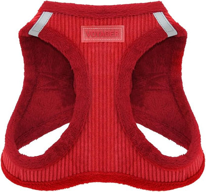 Best Pet Supplies - All Weather Plush, Reflective, No Pull Harness for Small, Medium Dogs, Cats - Secure with Hook & Loop Fastener, Buckle, Double D-Rings - Red Corduroy, M