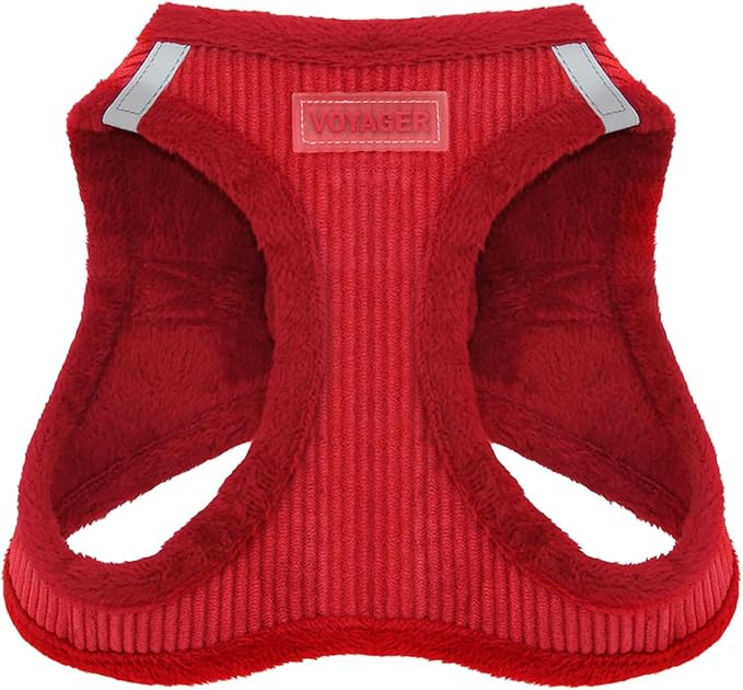 Best Pet Supplies - All Weather Plush, Reflective, No Pull Harness for Small, Medium Dogs, Cats - Secure with Hook & Loop Fastener, Buckle, Double D-Rings - Red Corduroy, L
