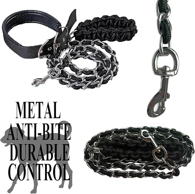 Dog Leash Metal Leashes Chain Rope with Pet Collar Training Walking Leads Heavy Duty Anti Bite 360 Hook for Medium and Large Dogs (Large)