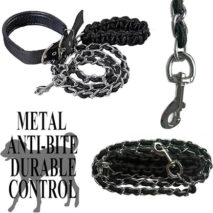 Dog Leash Metal Leashes Chain Rope with Pet Collar Training Walking Leads Heavy Duty Anti Bite 360 Hook for Medium and Large Dogs (X-Large)