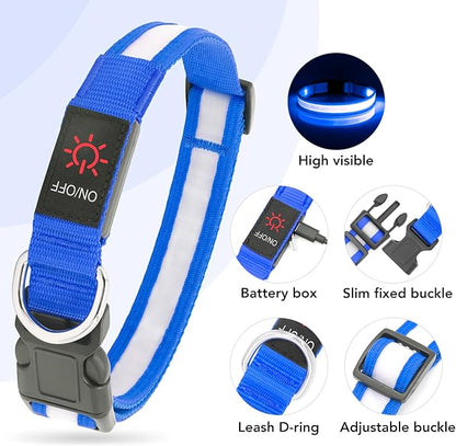 Vizpet LED Dog Collar, Light Up Dog Collar Adjustable USB Rechargeable Super Bright Safety Light Glowing Collars for Dogs(Small,Blue)