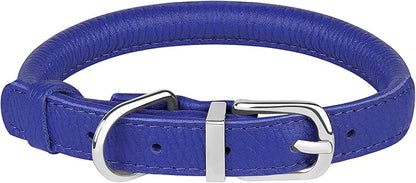 OOPSDOGGY Rolled Leather Dog Collar Soft Roll Collars for Small Medium Large Dogs Puppy (Navy Blue, XXS, 7"-9")
