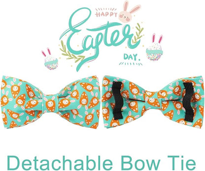 Easter Dog Collar with Bow Tie, Lovely Cotton Easter Carrot Adjustable Bowtie Collar for Girl Boy Dog, Adorable Carrots Puppy Collars with Metal Buckle,L, Neck 16-24in