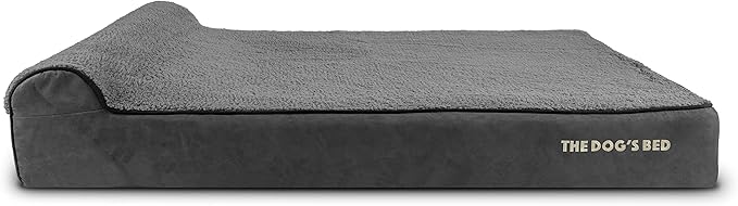 The Dog’s Bed Orthopedic Headrest Dog Bed XXL Grey Plush, Memory Foam, Pain Relief for Arthritis, Hip & Elbow Dysplasia, Post Surgery, Lameness, Waterproof Washable Cover, Veterinary Approved