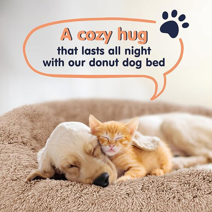 Donut Dog Bed - Premium Comfort for Anxiety Relief - Fluffy & Calming Design with Ultra-Plush Support | Cozy Round Dog Bed with Super Soft Circle Style (Camel, X-Large)