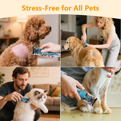 Dog Clippers for Grooming Thick & Matted Hair - Titanium Blade, 50dB Ultra-Quiet, IPX5 Waterproof & Cordless | Patented Click-Lock for Easy Cleaning | Rechargeable Pet Groomer for Dogs, Cats